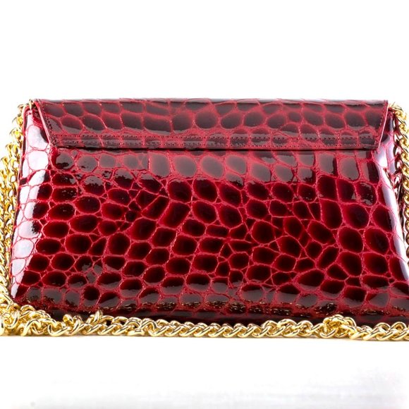 Betty Red  Crocodile Large Flap Shoulder Bag - Picture 3 of 5